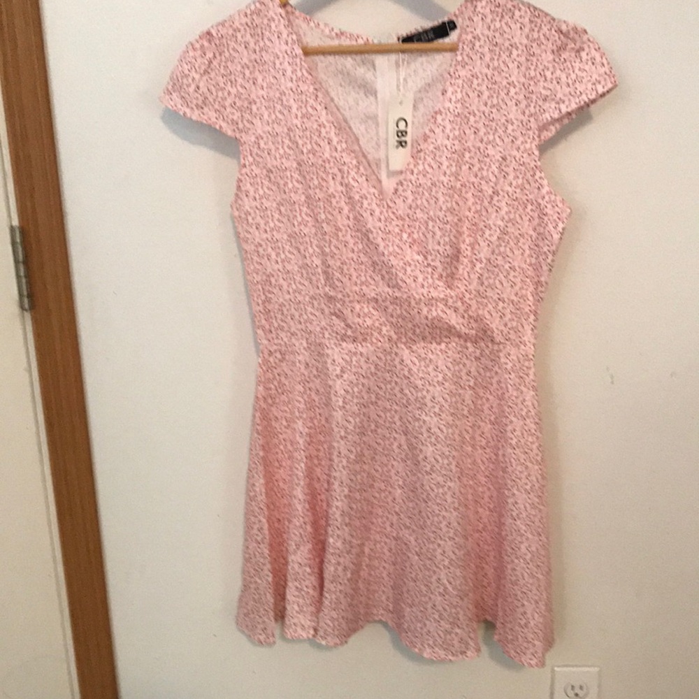 CBR Chic Boutique Rose dress, pink & red floral, cap sleeves, zipper me…
